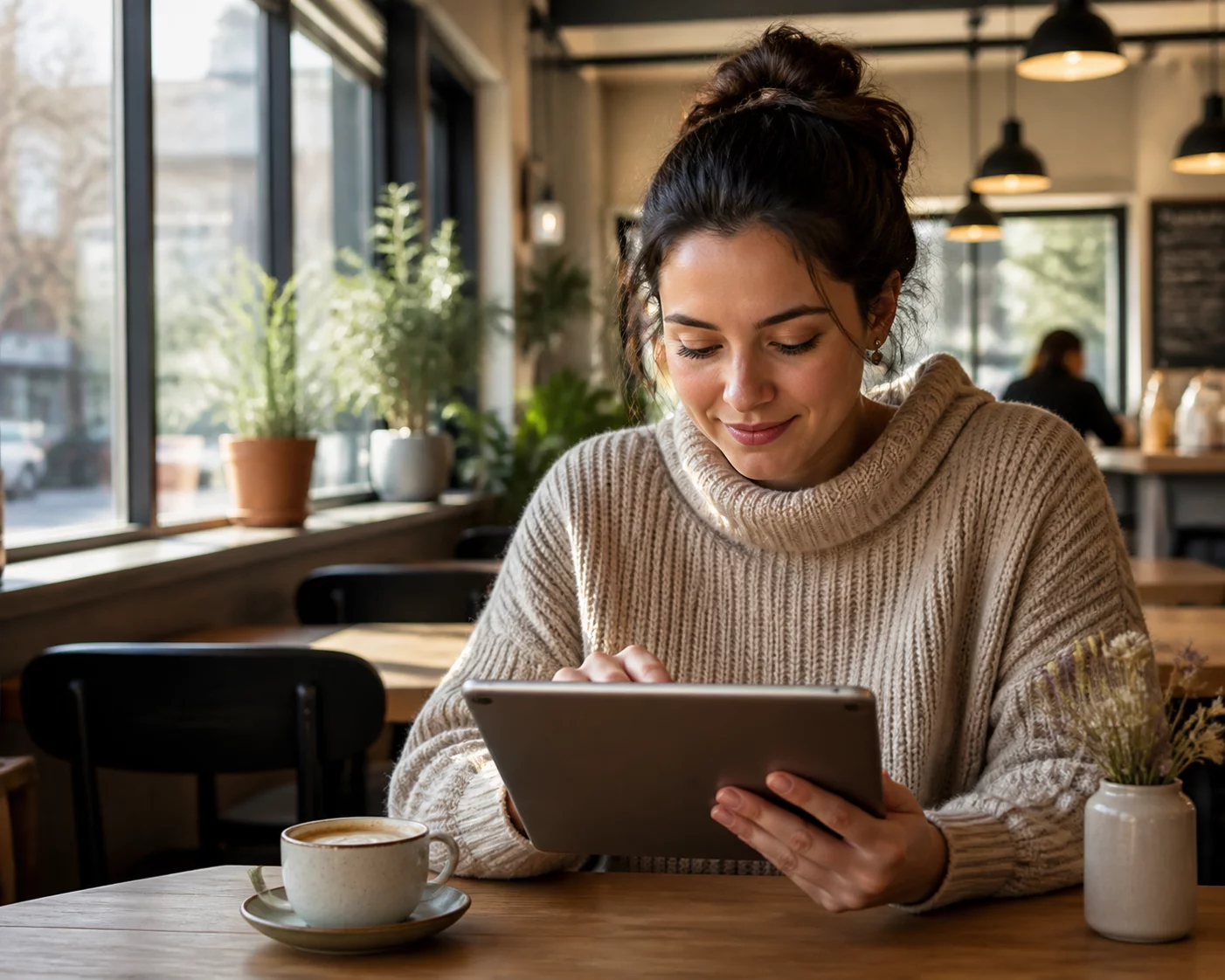 Person setting up profile preferences on a digital device